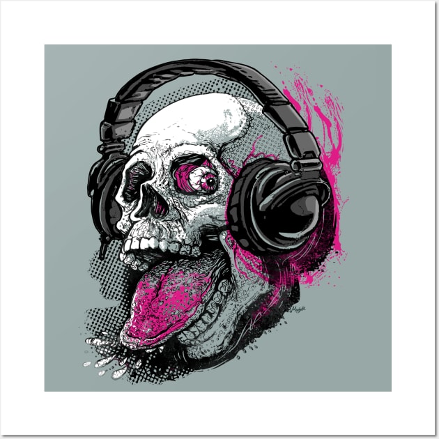 Raspberry Skull Wearing His Headphones Lt Wall Art by Mudge